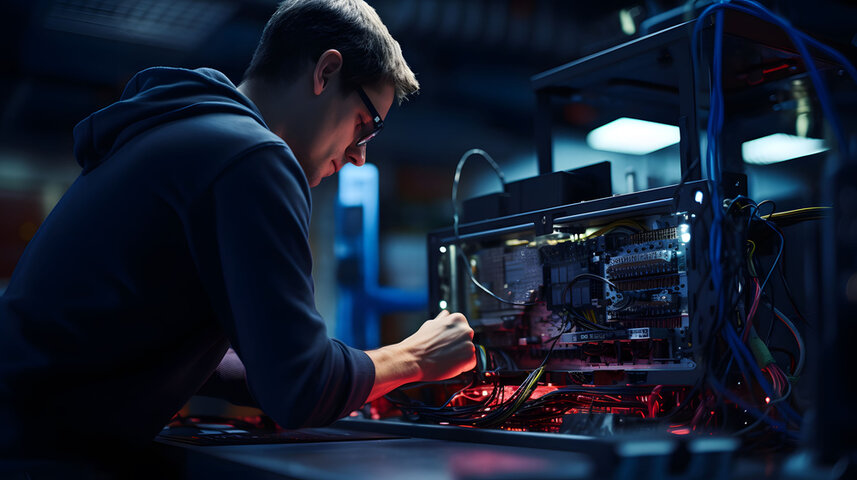 Man fixing on computer hardware